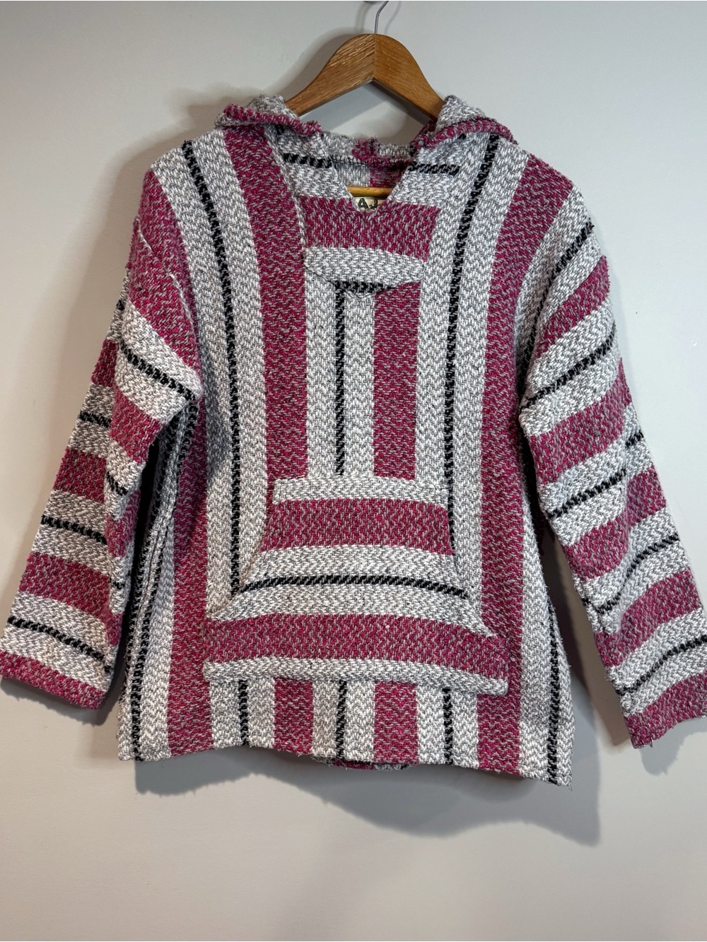 Baja Joe Mexican Baja Pullover Hoodie Pink Grey Boho Hippie Festival Beach M